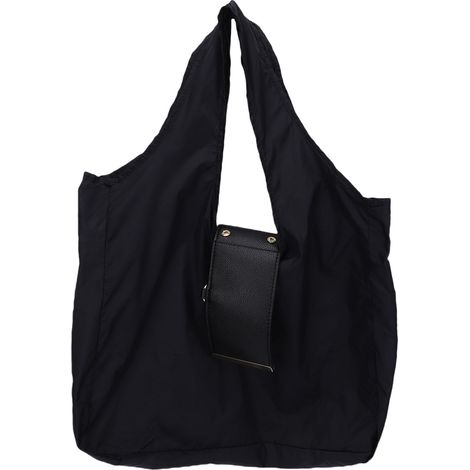 Portachiavi pieghevole in pelle e nylon, borsa della spesa espandibile e riutilizzabile, ideale per shopping, mercato e viaggi, colore nero. (1/5)