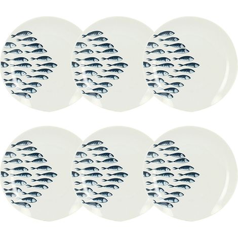 Lot de 6 assiettes à dessert en porcelaine 20cm, PESCARE (1/4)