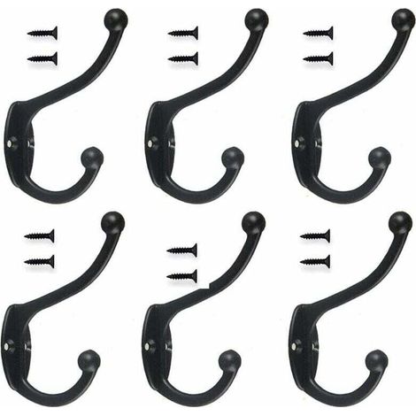 6pcs Rétro Crochet Patère Porte Manteau Mural Vintage Crochet de Porte Métal pour Salle de Bain Cuisine Chambre Entrée - Noir -INHHUB (1/4)
