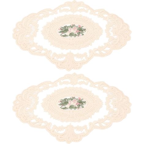 Napperon en Dentelle 2 Pièces, Tapis De Tasse Brodé Multi-usages Antidérapant De Style Français Rétro pour la Maison, Le Café Et Le Bureau (1/5)