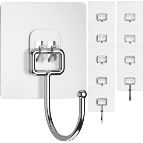 Crochet adhésif transparent - MARQUE - 10 poches - Acier inoxydable - PVC - Multi-usage (1/4)