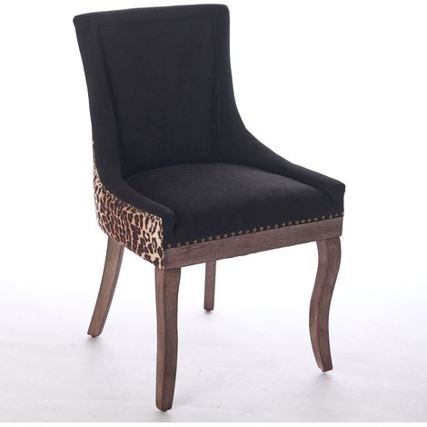 Chaise de salle à manger A&A en tissu épais, pieds en bois massif couleur bronze, lot de 2, imprimé léopard (1/5)