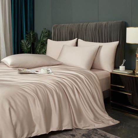 Parure de lit rafraîchissante en bambou 135 x 200 cm - Beige - Lyocell uni - Fibres de bambou brillantes - 2 pièces - Housse de couette simple avec fermeture éclair (1/5)