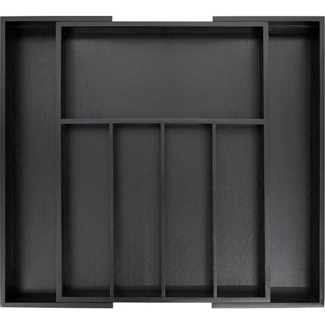 Drawer Organizer, Extendable Bamboo Cutlery Tray, Wooden Drawer Dividers for Kitchen Utensils and Cutlery (Black) (1/5)