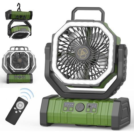 Richday 4-stufiger, leiser LED-Campingventilator mit 20000 mAh Akku und 270°-Drehung – USB- und Tischbetrieb (1/5)
