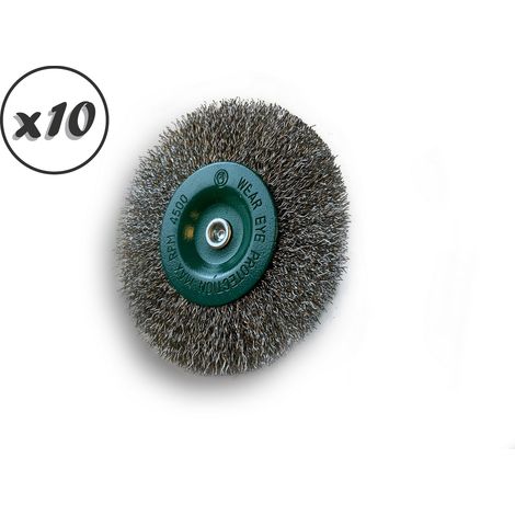 Brosse circulaire métallique sur tige Ø 100 mm Fil inox dur - Quantité x10 - Ø 100 mm - Ep. 8 mm - Inox dur