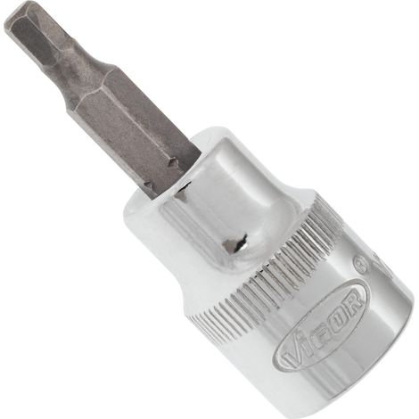 VIGOR Embout tournevis carré interne 10 = 3/8 pouce, profil hexagonal interne V2284N, carré creux 10 mm, longueur totale 49 mm (1/3)