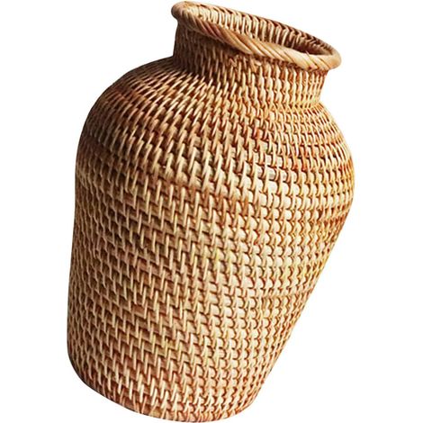 Vase à Fleurs en Rotin Tressé Fait Main, Vase de Centre de Table Rustique pour Décoration Intérieure, Jardinière pour Fleurs Séchées, 1 Pièce, Adapté Salon et Salle à Manger (1/5)
