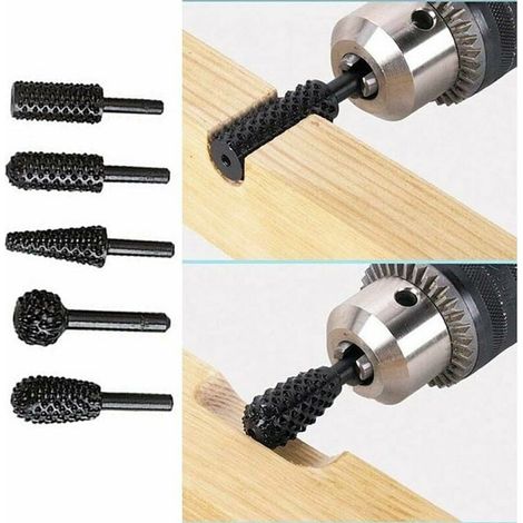Jeu 5 fraises rotatives KZQ 1/4" (6mm), outils pour meulage, gravure, sculpture, travail du bois (1/5)