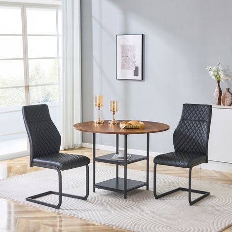 Conjunto Mesa de Comedor y 2 Sillas, con Doble Estante de Almacenaje y Respaldo Ergonómico, MDF Negro Nogal (1/5)