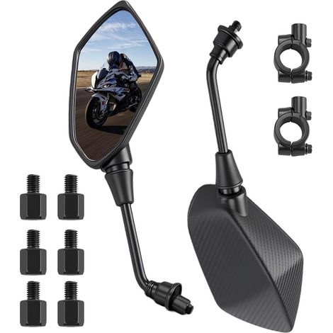 Motorrad Spiegel Set 2 Stück 360° drehbar mit Lenkerklemme & M8/M10 Gewinde E-Geprüft (1/5)