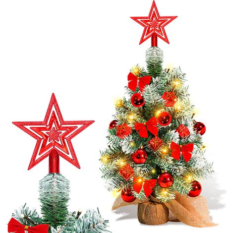 Randaco Mini Sapin de Noel Artificiel, Petit Arbre de Noël avec des lumières LED, Mini Desktop Arbre Décoration pour Bureau Commercial Bar 40CM, Rouge (1/5)