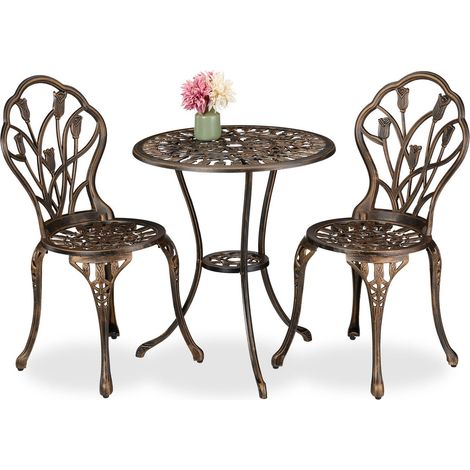 Conjunto de bistró floral de 3 piezas: mesa y sillas para patio