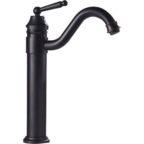 Hoher Retro-Waschtischhahn in Schwarz, um 360° drehbarer Waschtischmischer, Badezimmerhahn, Badmischerhahn, Messing (1/2)