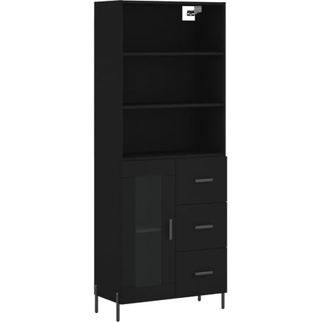 Credenza cassettiera cassettiera mobile contenitore organizer cucina soggiorno soggiorno alto 69,5 x 34 x 180 cm legno composito nero 020035099