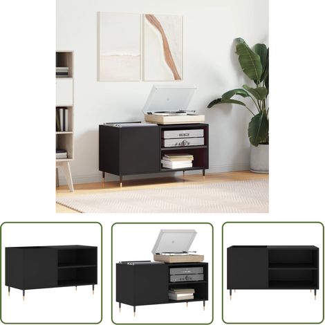 The Living Store Armoire à disques noir 85x38x48 cm bois d'ingénierie - Meuble Vinyle - Armoire Disque - Rangement Musique - Étagère Vinyl - Support Tournivelle (1/5)