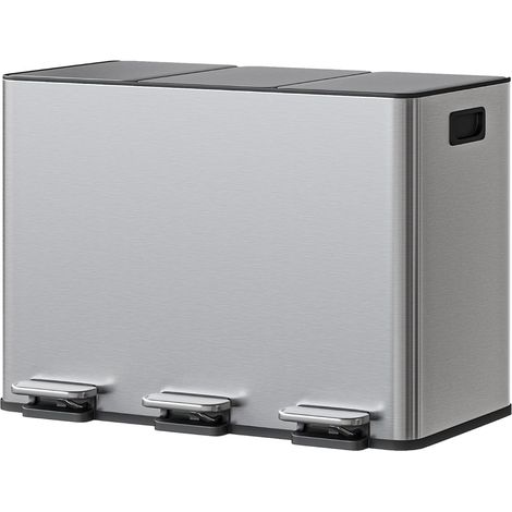 Poubelle de Cuisine 3 x 15L à Pédale en Acier Inoxydable,Acier (1/5)