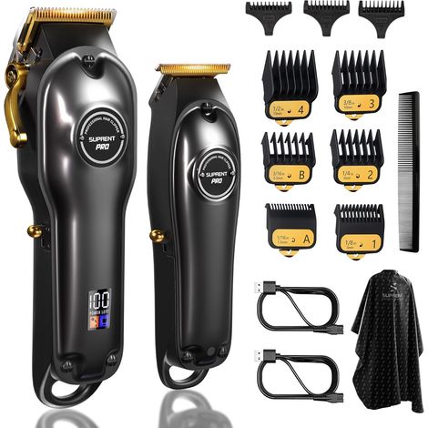 Men's Hair Clippers Hair Cutting Kit  Zero Gap T-Blade Clipper Cordless Barber Trimmer Set with LED Display - Black (1/5)