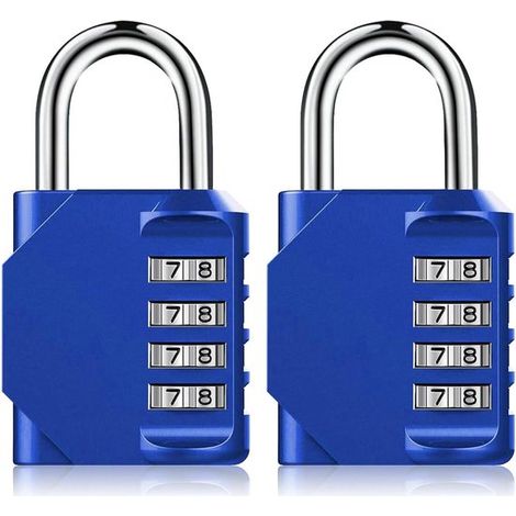 Lot de 2 cadenas à combinaison à 4 chiffres, alliage de zinc, étanches et résistants aux intempéries, pour salle de sport, boîte à outils et portail de jardin, bleu (1/5)