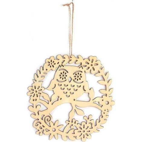 Suspension en bois - Hibou - 22 x 22 cm - Beige - Intérieur - Adulte - Classique Intemporel