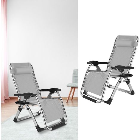 Fauteuil pliant de salon pour la maison ou le bureau, chaise de sieste, fauteuil de plage pour les loisirs en extérieur, avec boucle de verrouillage à clé, gris (1/5)