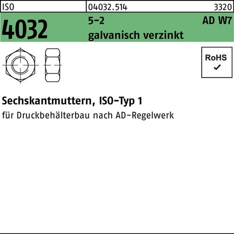 Sechskantmutter ISO 4032 M 27 x 3 Stahl galvanisch verzinkt 50 Stk