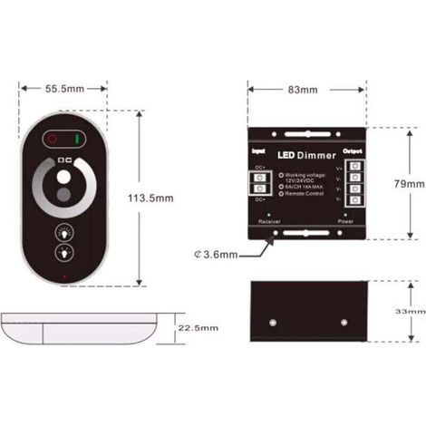 Variateur tactile sans fil LED 12 V - 12 V CC avec télécommande pour toutes les lampes LED à intensité variable CC - Variateur tactile sans fil 18 A