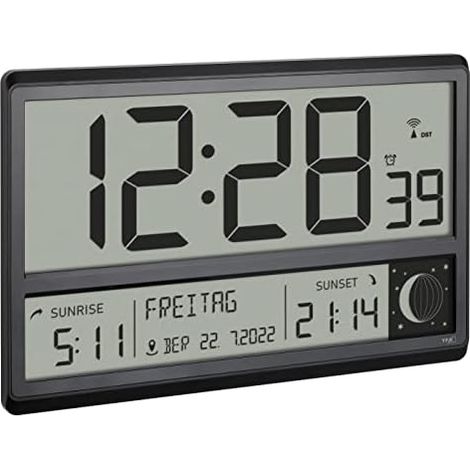 Horloge murale TFA Dostmann 60.4524.01 radiopiloté(e) 360 mm x 28 mm x 235 mm noir grand écran (1/5)