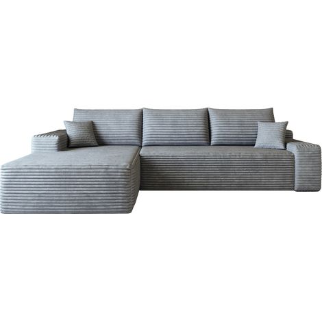 Divano modulare a L 270 cm grigio in velluto a coste con chaise longue, senza montaggio (1/5)