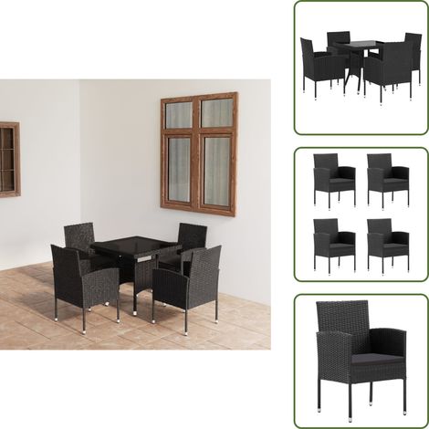 5-tlg. Garten-Essgruppe Poly Rattan Schwarz - Gartensessel - Gartenstuhl - Gartenmöbel Set - Poly Rattan - Esszimmergarnitur (1/5)
