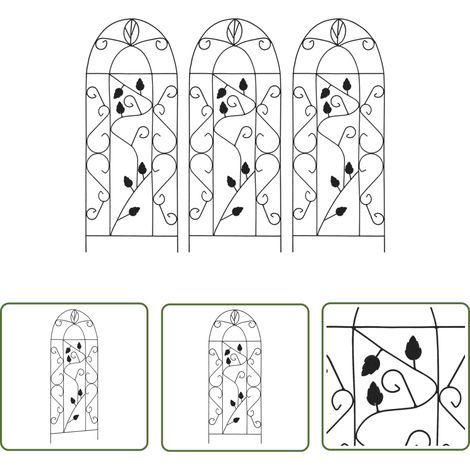 The Living Store Supports pour plantes grimpantes 3 pcs Noir 40x100 cm Fer - Support Plante Grimpante - Jardinerie - Décoration Extérieur - Jardin Vertical - Fleur Pot (1/5)