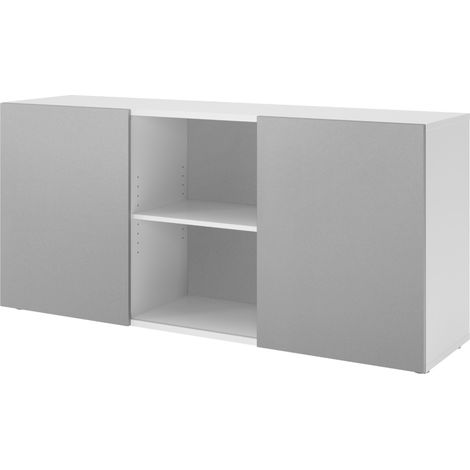 bümö office Sideboard mit Schwebetür   Weiß/Silber