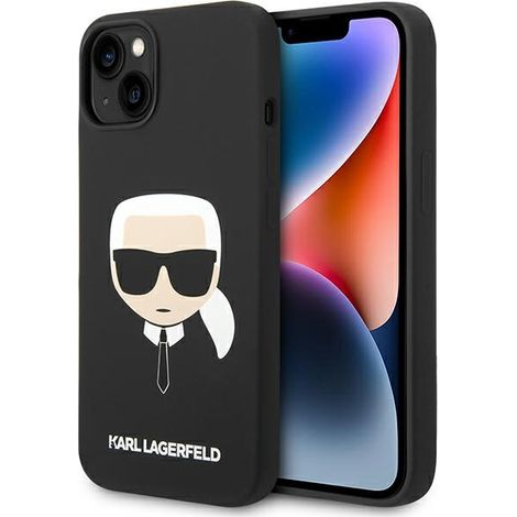 Custodia rigida per iPhone 14 Plus / 15 Plus da 6,7" Karl Lagerfeld KLHCP14MSLKHBK nera/in silicone nero con la testa di Karl (1/5)