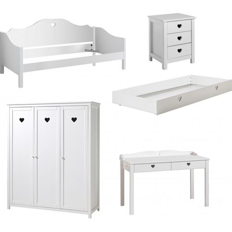 MILADY - Chambre 90x200cm Lit Banquette + Armoire 3P + Bureau (1/4)