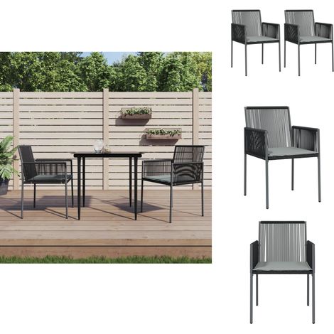 Gartenstühle mit Kissen 2 Stk. Schwarz 54x60,5x83,5 cm - Gartenstühle - Outdoor Möbel - Terrassentisch - Balkonmöbel - Lounge Set (1/5)