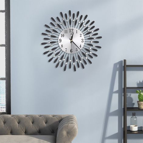 Large 3D Wall Clock Art Metal Diamond Decoration, Black (1/5)