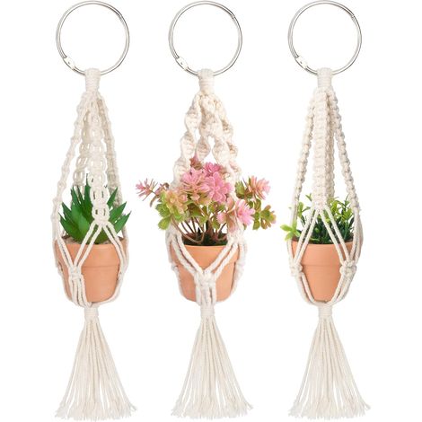 Suspensions pour plantes en macramé, lot de 3 avec plantes succulentes artificielles, accessoires pour rétroviseur par MoHern (1/5)