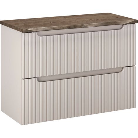Meuble sous vasque suspendu 2 tiroirs avec plan NOVA Marron 80 cm-Taupe-Plateau Marron-Largeur 80 cm (1/5)