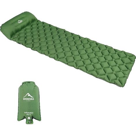Colchón de camping ultraligero, de almacenamiento compacto, verde con airbag. (1/2)