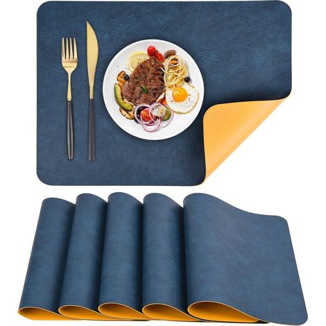 Set de Table en Cuir Lot de 6 Sets de Table Lavable imperméables PU Résistant à la Chaleur 43 x 30 cm/16.9 11.8in (Bleu&Jaune, 6) (1/5)