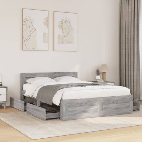 Cama con cabecero madera de ingeniería gris  120x200 cm