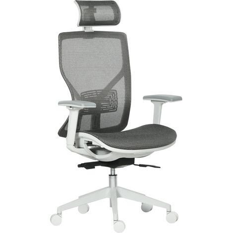 Silla de oficina ergonómica gris con reposacabezas y respaldo reclinable (1/4)