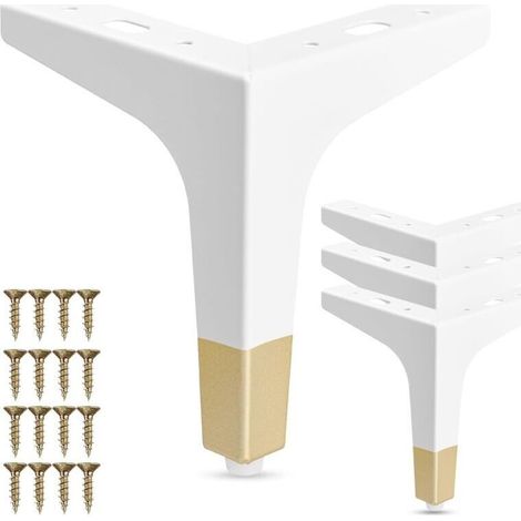 Set di 4 gambe per mobili in metallo da 15 cm – Gambe di ricambio moderne a forma di triangolo diamantato bianco/oro per armadi, divani, tavoli e pouf. (1/3)