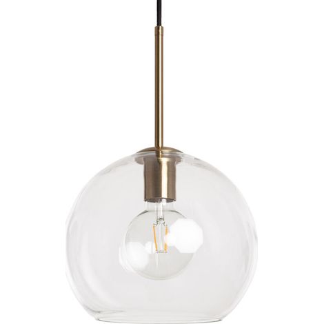 – Suspension en verre transparent – Abat-jour sphérique E27 – Support métallique doré – Câble textile noir – Pour espaces modernes et vintage (1/5)