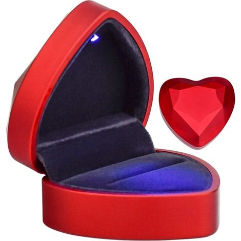 Boîte à bague en velours, boîte à bague en forme de cœur avec éclairage LED – écrin à bijoux pour mariages, demandes en mariage, fiançailles