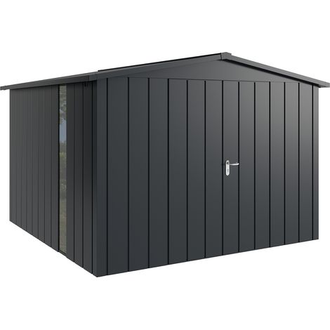 Hörmann Metall-Gerätehaus "Juno" mit Satteldach, JSD14 - Modern, 310 x 310 cm (B x T), anthrazit, mit bodentiefem Fenster, 2-flüglige Tür (1/5)
