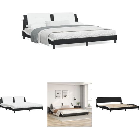 The Living Store Bett mit Matratze Schwarz und Weiß 200x200 cm Kunstleder - Betten & Bettgestelle (1/5)