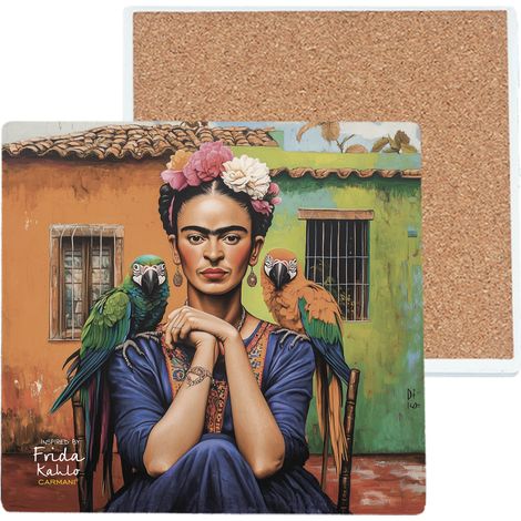 Mantel individual de cerámica Carmani, cuadrado (20x20cm) - Inspirado en las pinturas de F. Kahlo