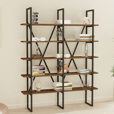 Bücherregal Muggio, 5 Böden, Freistehend, Metallkonstruktion, 126x26x160 cm, Braun (1/4)