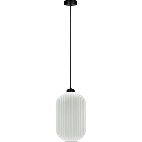 Suspension VILAR Kaja verre strié blanc noir E27 Ø20 (1/3)